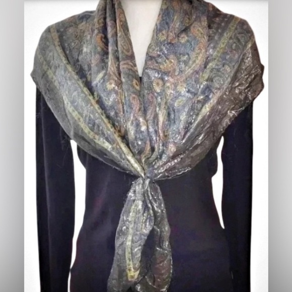 Beautiful Ladies Fashion Scarf in Shimmery Navy Blue Paisley Print - Picture 1 of 2